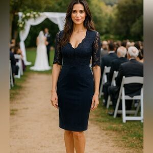 New Catherine Deane Navy Lace Sheath Dress, New with Tags, Size 8